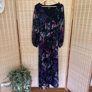 Nine West Womens Dark Floral Maxi Dress V-Neck Long Sleeve Size 14